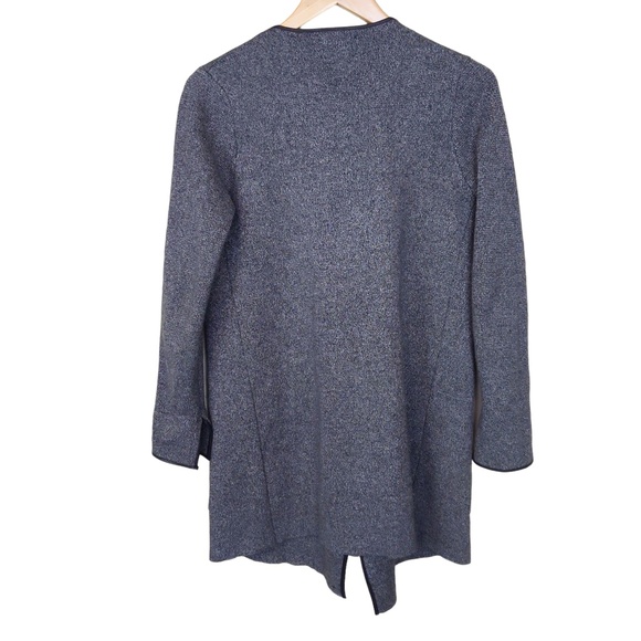 Zara Grey Knit Open Front Sweater Jacket with Faux Leather Trim - Picture 4 of 9